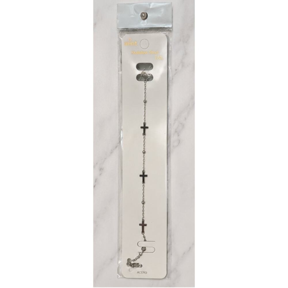 Stainless Steel Cross Bracelet Silver Christian Faith Jewelry NWT Adjustable - Picture 4 of 5
